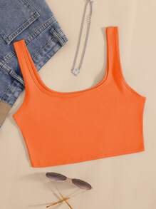 SHEIN Unity Top tank unicolor de cuello scoop - Naranja - Ver 1
