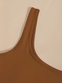 SHEIN EZwear 素色短款背心 - 巧克力棕 - 查看 4