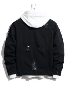 Manfinity Áo khoác Denim Nam Túi Bị tách màu trơn Giải trí - màu đen - Xem 2