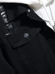 Manfinity Áo khoác Denim Nam Túi Bị tách màu trơn Giải trí - màu đen - Xem 6