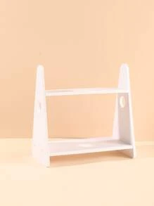 1pc Mini Shelf Design Decoration Craft, Double Layer White Plastic Storage Rack, For Home Decor Best Gifts Birthday Graduation - White - View 1