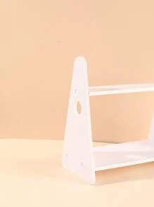 1pc Mini Shelf Design Decoration Craft, Double Layer White Plastic Storage Rack, For Home Decor Best Gifts Birthday Graduation - White - View 3