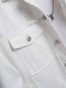 Manfinity Men 1pc Ripped Frayed Flap Pocket Denim Jacket - Beige - View 4