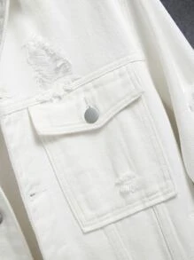 Manfinity Men 1pc Ripped Frayed Flap Pocket Denim Jacket - Beige - View 6