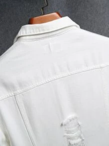 Manfinity Men 1pc Ripped Frayed Flap Pocket Denim Jacket - Beige - View 7