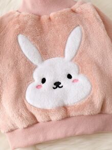 Baby Cartoon Embroidery Mock Neck Flannel Sweatshirt & Trousers - Dusty Pink - View 5