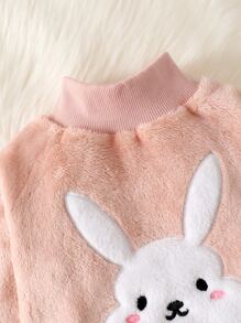 Baby Cartoon Embroidery Mock Neck Flannel Sweatshirt & Trousers - Dusty Pink - View 6