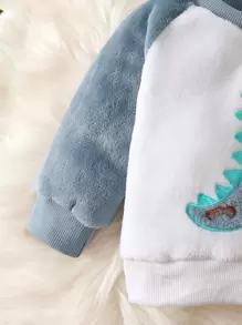 Bebé niño Sudadera dinosaurio con parche de color combinado de manga raglán teddy con Pantalones