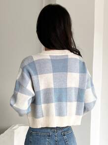 DAZY Họa tiết kẻ sọc trâu Thả vai Áo len - Xanh và trắng - Xem 2