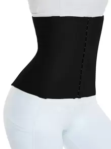 Myrelith Women's Black Fabric High Stretch Button Front Waist Trainer Romantic Vintage Style Waist Band Corset For Body Shaping