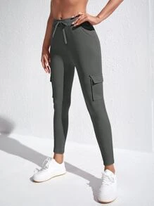 SHEIN Essnce 女性時尚休閒純色修身裝貨褲 - 灰色 - 查看 5