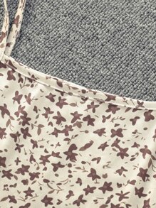 Tween Girl Lettuce Trim Tie Front Top & Ditsy Floral Print Cami Dress,Holiday,Summer,Travel - Multicolor - View 5