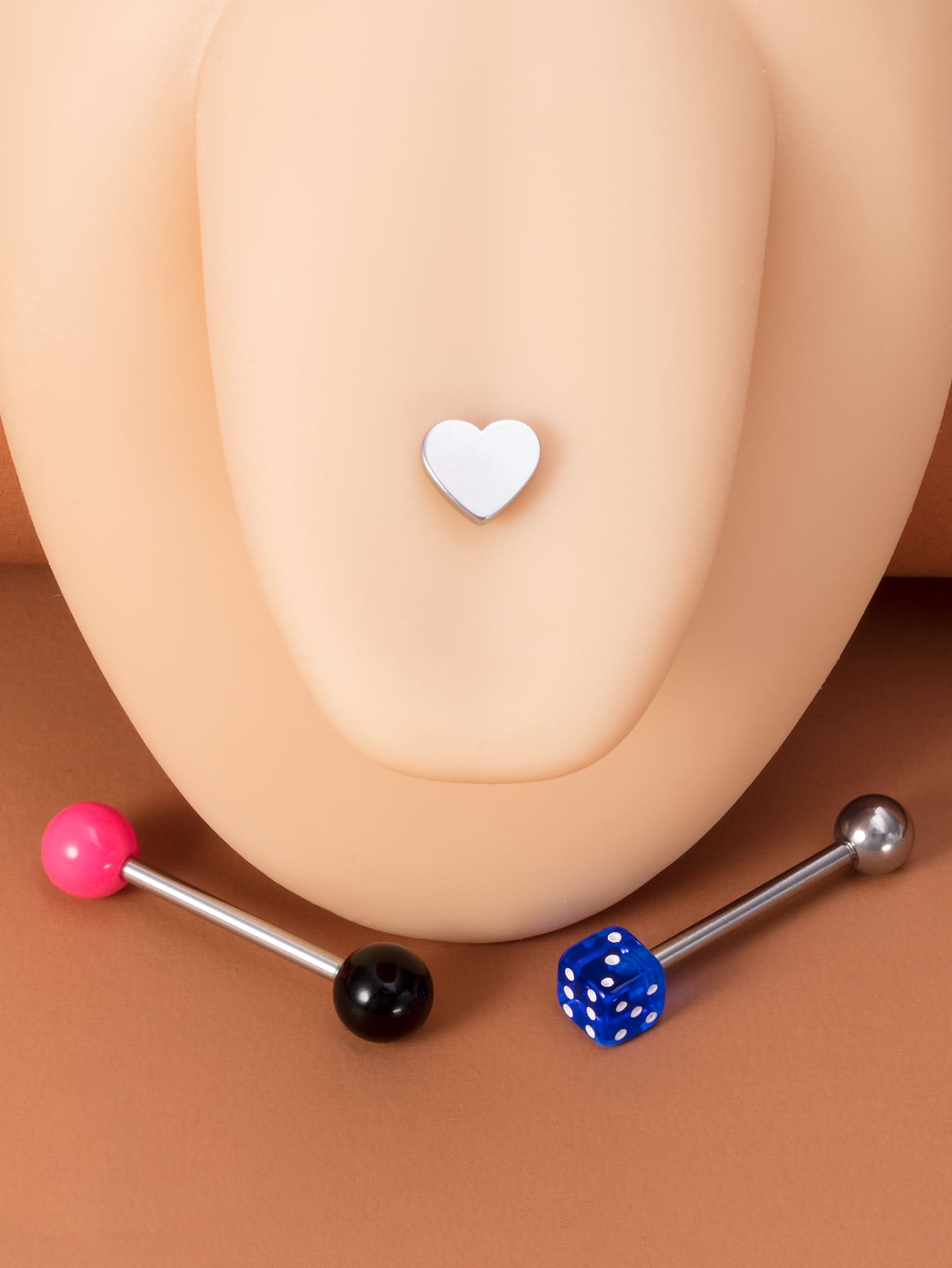 3件套女式男式心形和骰子裝飾舌頭槓鈴環假穿孔防過敏女式男士無需穿孔身體首飾禮物 - 彩色 - 查看 1