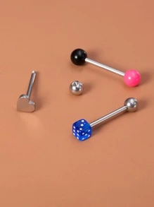 3件套女式男式心形和骰子裝飾舌頭槓鈴環假穿孔防過敏女式男士無需穿孔身體首飾禮物 - 彩色 - 查看 2