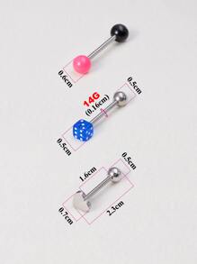 3件套女式男式心形和骰子裝飾舌頭槓鈴環假穿孔防過敏女式男士無需穿孔身體首飾禮物 - 彩色 - 查看 3