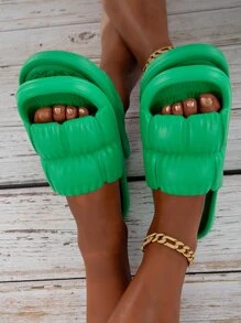 抽褶細節浴室拖鞋 - 綠色 - 查看 1