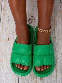抽褶細節浴室拖鞋 - 綠色 - 查看 2