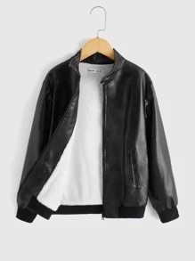 SHEIN 男孩拉鏈開襟加絨內裏夾克