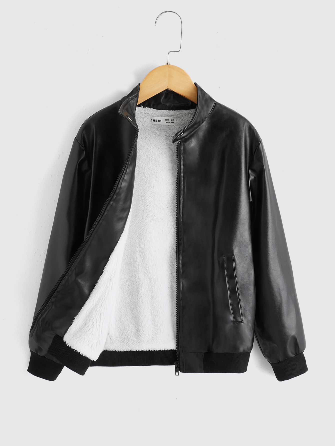 SHEIN 男孩拉鏈開襟加絨內裏夾克