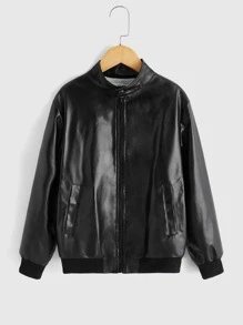 SHEIN 男孩拉鏈開襟加絨內裏夾克