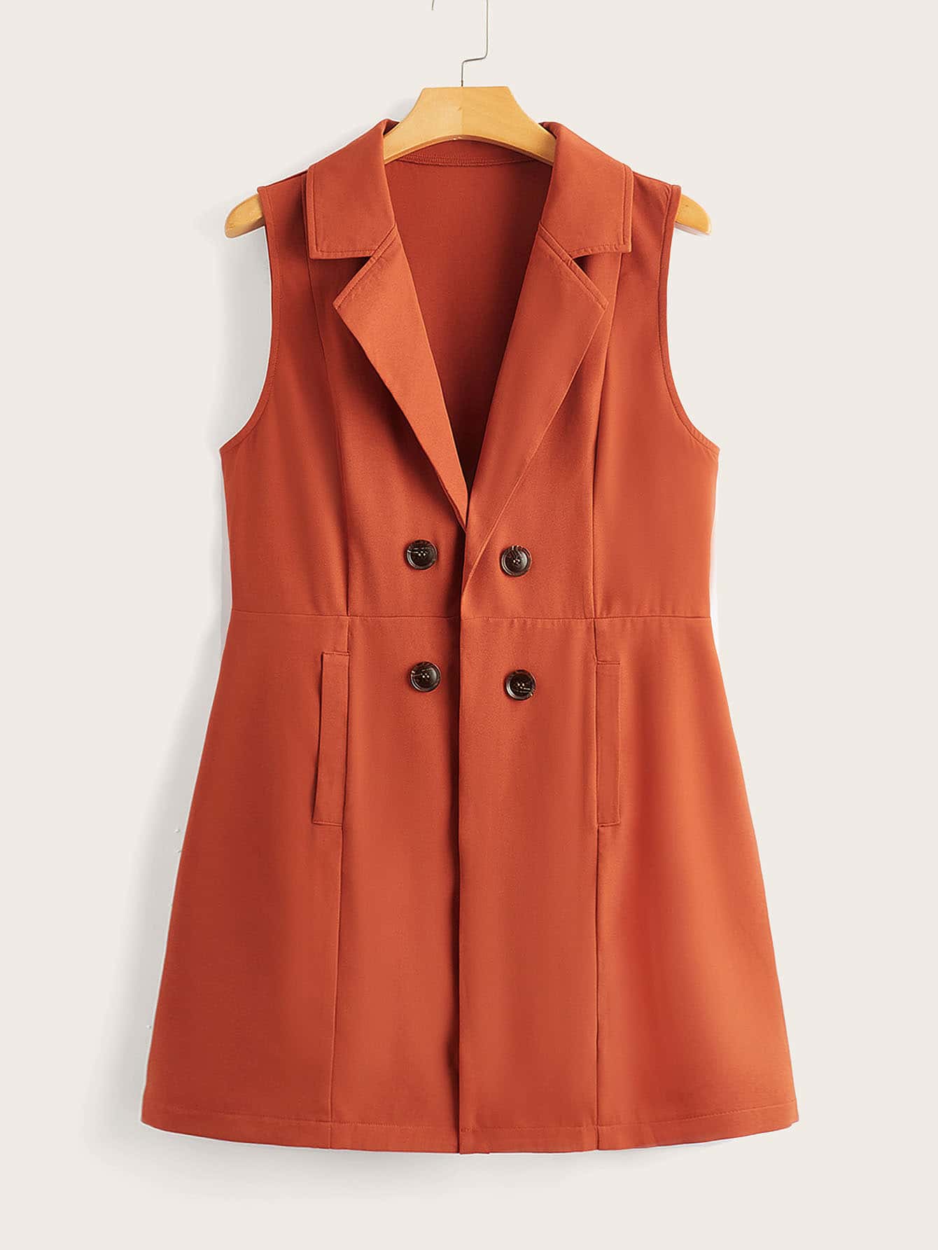 SHEIN Clasi Áo vest Plus size Nút đôi màu trơn Giải trí - Màu Cam cháy - Xem 1