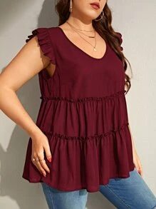 SHEIN Frenchy 大碼蝴蝶袖褶邊荷葉邊下擺襯衫 - 紫紅色 - 查看 4