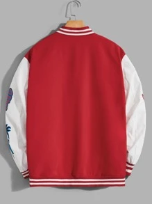 Manfinity RebelGame 1pc Men's Oversized Basketball & Letter Print Two-Tone Varsity Jacket - Red and White - View 2