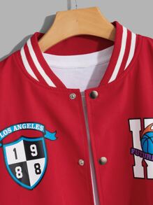 Manfinity RebelGame 1pc Men's Oversized Basketball & Letter Print Two-Tone Varsity Jacket - Red and White - View 3