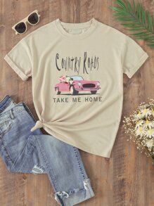 Áo thun nữ Ô tô/xe hơi Slogan Giải trí - Màu Khaki - Xem 1