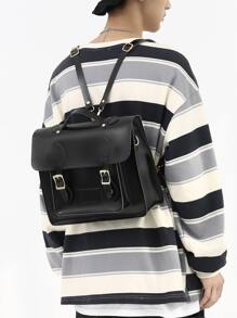 Mochila Escolar De Hebilla Decorativa Para Hombres, Mochila Escolar, Mochila De Libro, Mochila Negra, Mochila Casual, Mochila De Viaje, Esencial Para Vacaciones Escolares, Suministros Impermeables Para Hombres Para La Escuela Universitaria, Regalos Para Hombres - Negro - Ver 1