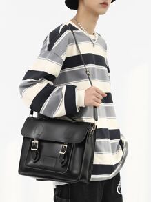 Mochila Escolar De Hebilla Decorativa Para Hombres, Mochila Escolar, Mochila De Libro, Mochila Negra, Mochila Casual, Mochila De Viaje, Esencial Para Vacaciones Escolares, Suministros Impermeables Para Hombres Para La Escuela Universitaria, Regalos Para Hombres - Negro - Ver 2