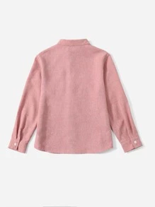 SHEIN Tween Boy Stand Collar Patch Pocket Letter Patch Buttoned Casual Shirt - Dusty Pink - View 2