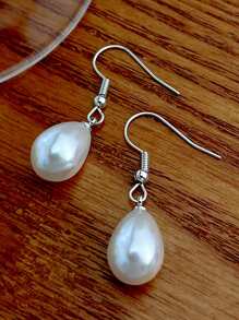 假珍珠水滴耳環 - 白色 - 查看 6