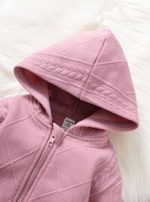 嬰兒女孩粗編連帽運動衫和運動褲 - 藕粉色 - 查看 3