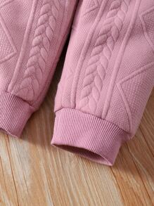 嬰兒女孩粗編連帽運動衫和運動褲 - 藕粉色 - 查看 5