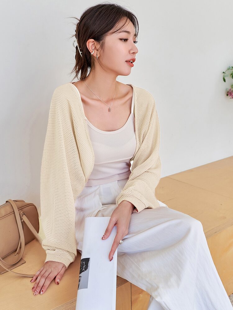 Solid Raglan Sleeve Open Front Jacket