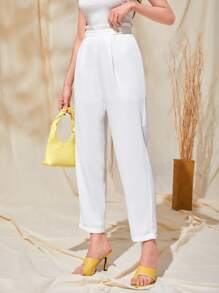 Seusyu Solid Paperbag Waist Trousers - White - View 1