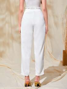 Seusyu Solid Paperbag Waist Trousers - White - View 2