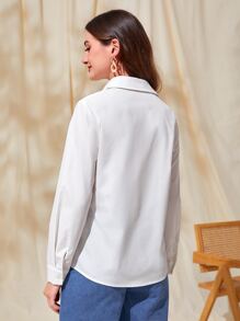 Mulvari Solid Button Front Shirt,Long Sleeve Tops