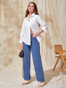 Mulvari Solid Button Front Shirt,Long Sleeve Tops