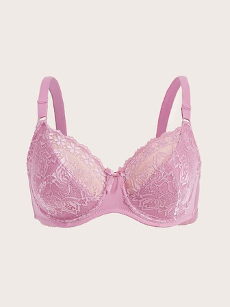 حمالة صدر دانتيل متباين اللون بتفاصيل قوس حلقة معدني مقاس كبير