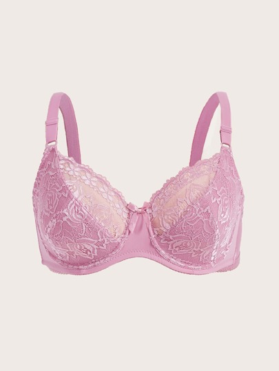 حمالة صدر دانتيل متباين اللون بتفاصيل قوس حلقة معدني مقاس كبير