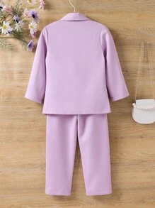 SHEIN Young Girl Shawl Collar Open Front Coat & Cami Top & Pants