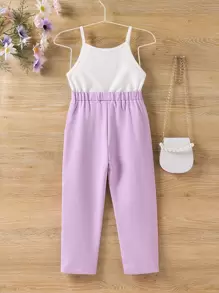 SHEIN Young Girl Shawl Collar Open Front Coat & Cami Top & Pants