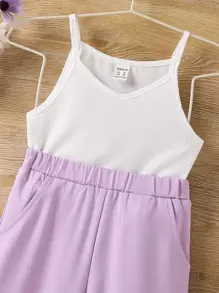 SHEIN Young Girl Shawl Collar Open Front Coat & Cami Top & Pants