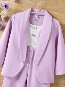 SHEIN Young Girl Shawl Collar Open Front Coat & Cami Top & Pants