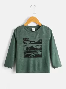 SHEIN Toddler Boys Scenery Print Tee - Dark Green - View 1