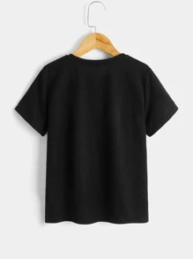 SHEIN Tween Boy Letter Pattern T-Shirt, Simple, Comfortable, Suitable For Daily Summer Wear - Black - View 2
