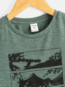 SHEIN Toddler Boys Scenery Print Tee - Dark Green - View 4