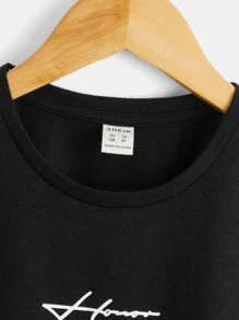 SHEIN Tween Boy Letter Pattern T-Shirt, Simple, Comfortable, Suitable For Daily Summer Wear - Black - View 3